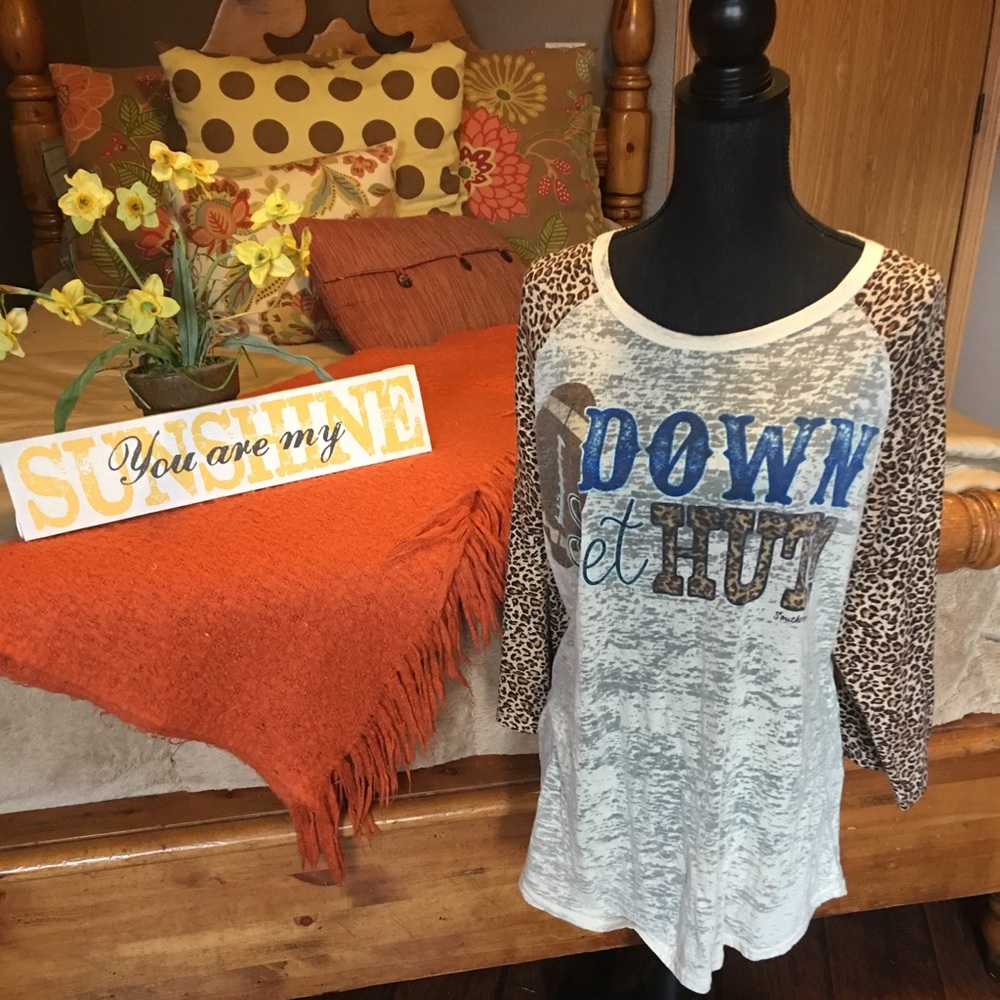 South Grace 2XL football top w/ cheetah sleeves